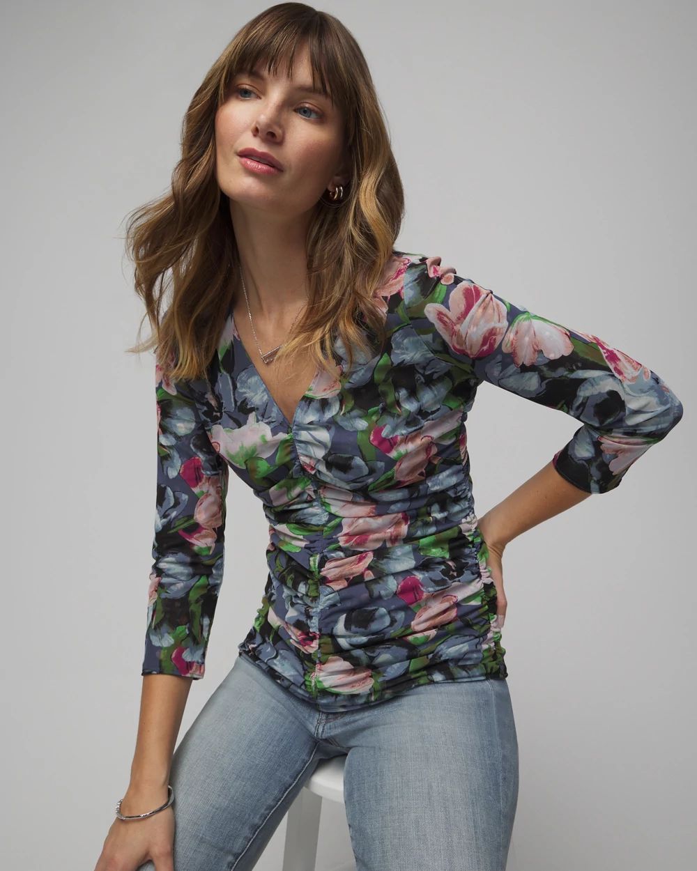 3/4 Sleeve Reversible Mesh Top | White House Black Market